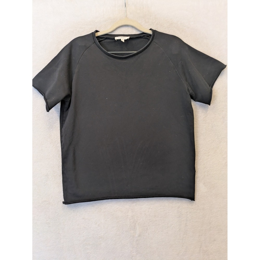 böhme Short Sleeve Sweatshirt Women's Medium Black Raw Hem‎ Raglan Crew Neck